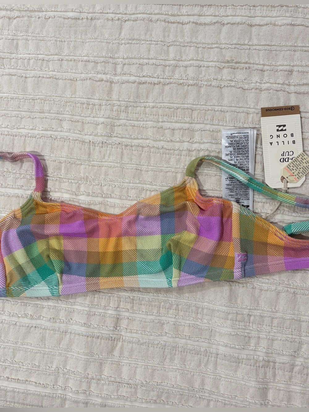 NWT Billabong Multicolor Plaid Bikini Top